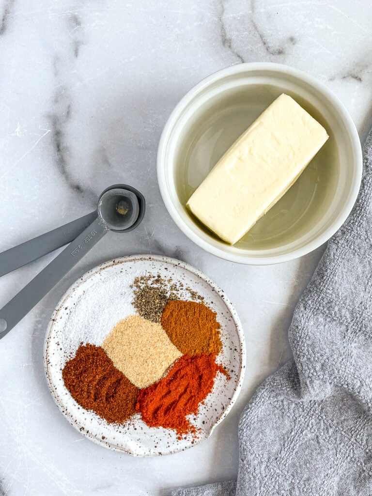 chili butter ingredients: spice mixture & softened butter