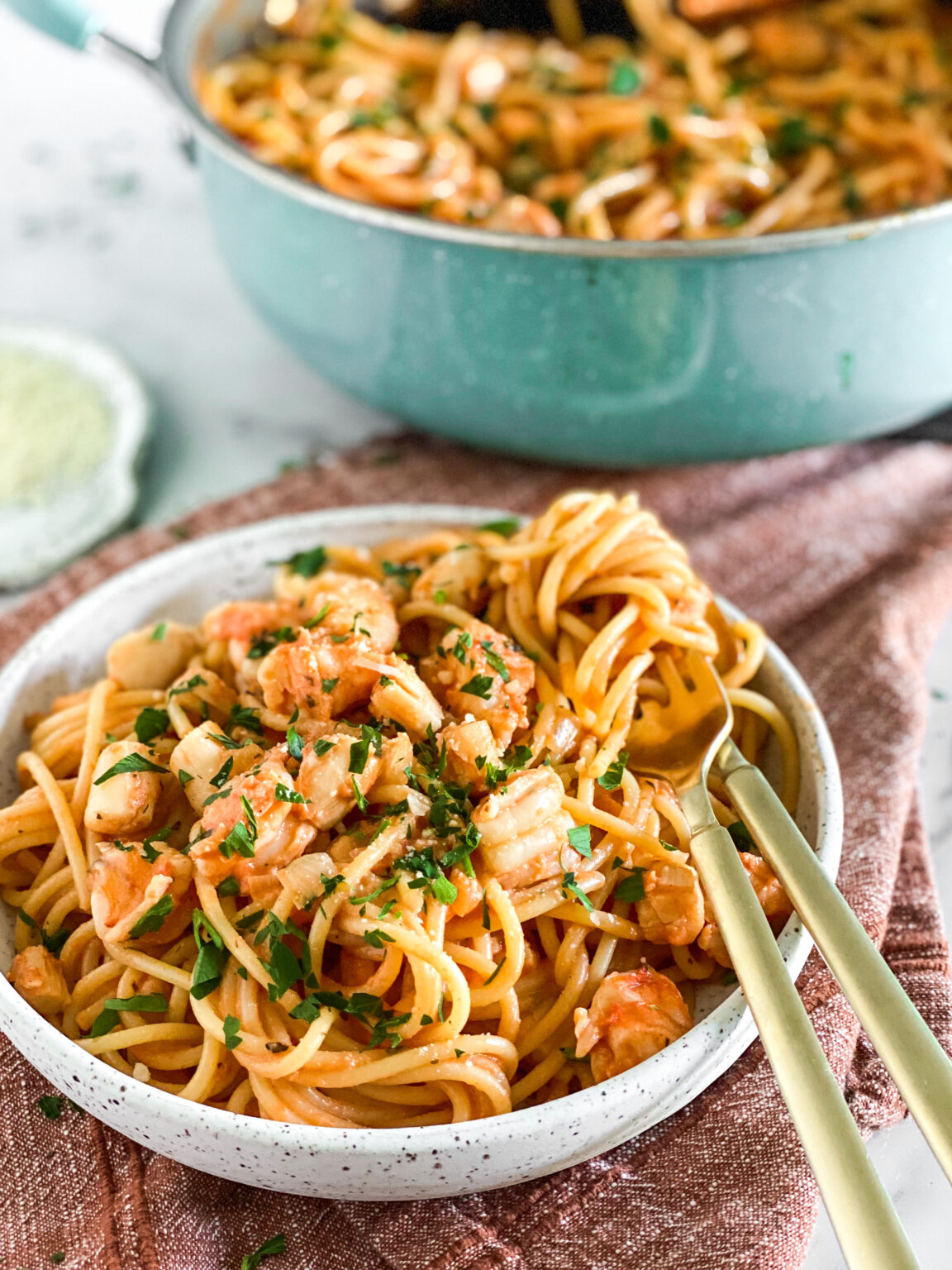 Seafood Pasta with Tomato Cream Sauce - Millennial Kitchen